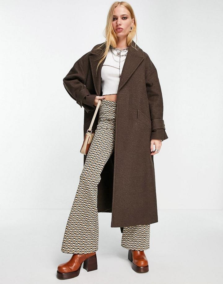 Topshop Boucle Wrap Belted Coat In Chocolate-brown