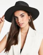 My Accessories London Straw Fedora Hat In Black With Tan Trim
