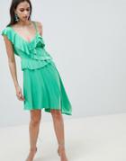 Asos Design Asymmetric Ruffle Soft Midi Dress-green