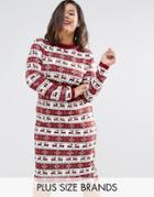 Club L Plus Fairisle Long Sleeveribbed Holidays Dress - Red