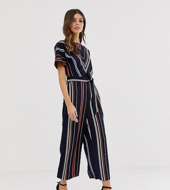 Warehouse Jumpsuit With Belt In Stripe - Black