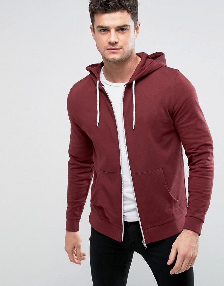 Asos Zip-up Hoodie In Red - Red