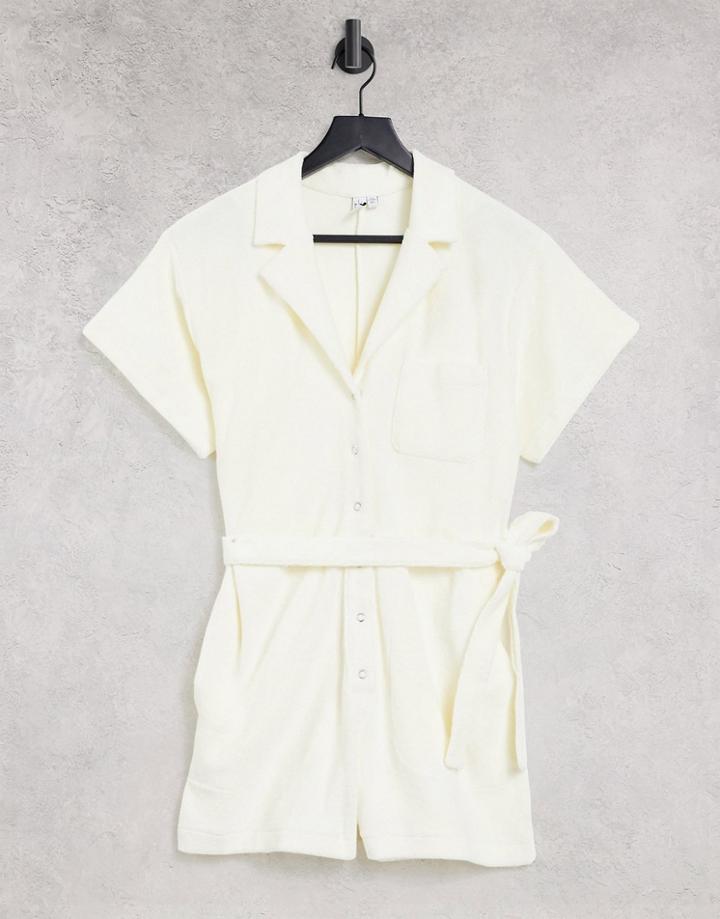 & Other Stories Cotton Belted Playsuit In Off White - White
