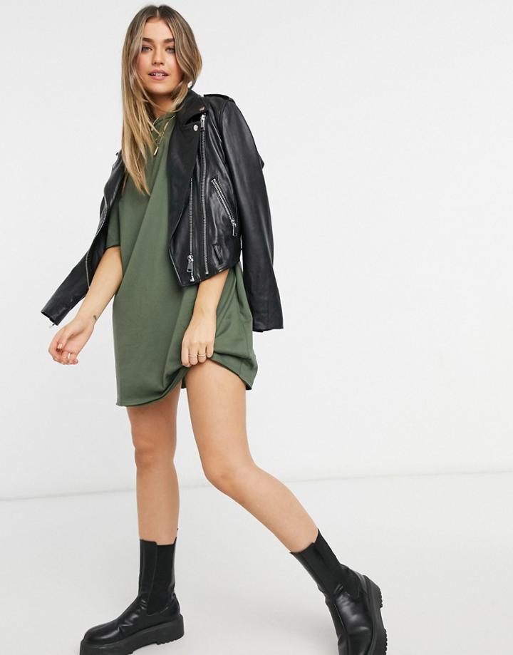 Asos Design T-shirt Dress In Khaki-green