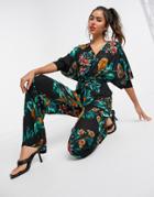 Liquorish Wide Leg Jumpsuit In Tropical-multi