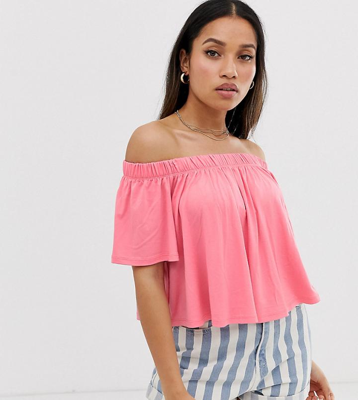 Asos Design Petite Off Shoulder Swing Top In Pink - Pink