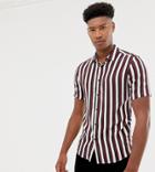 Asos Design Tall Skinny Fit Stripe Shirt In White & Navy - Blue
