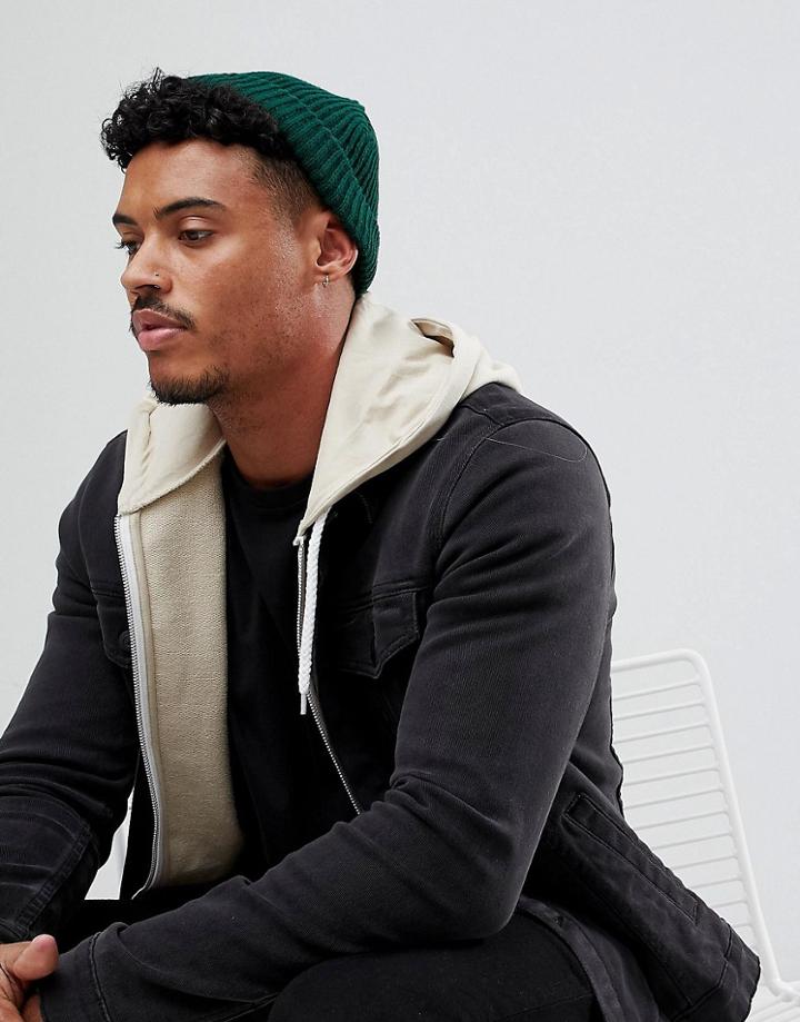 Boohooman Ribbed Docker Hat In Khaki - Green