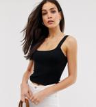 Stradivarius Square Neck Knitted Cami In Black