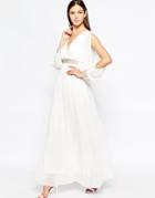 Club L Long Sleeve Maxi Dress With Rhinestone Trim Detail - Cream