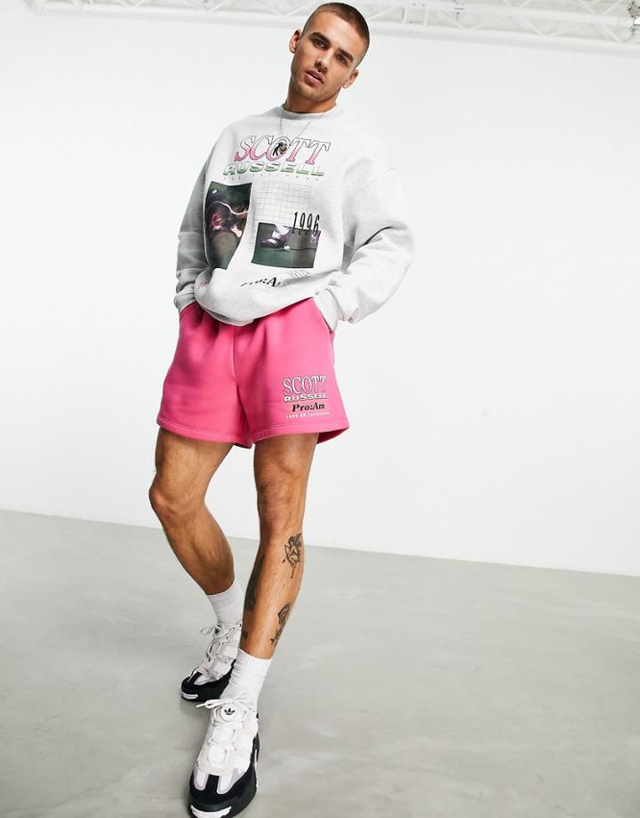 Asos Design Relaxed Shorts In Prink With Text Print - Part Of A Set-pink