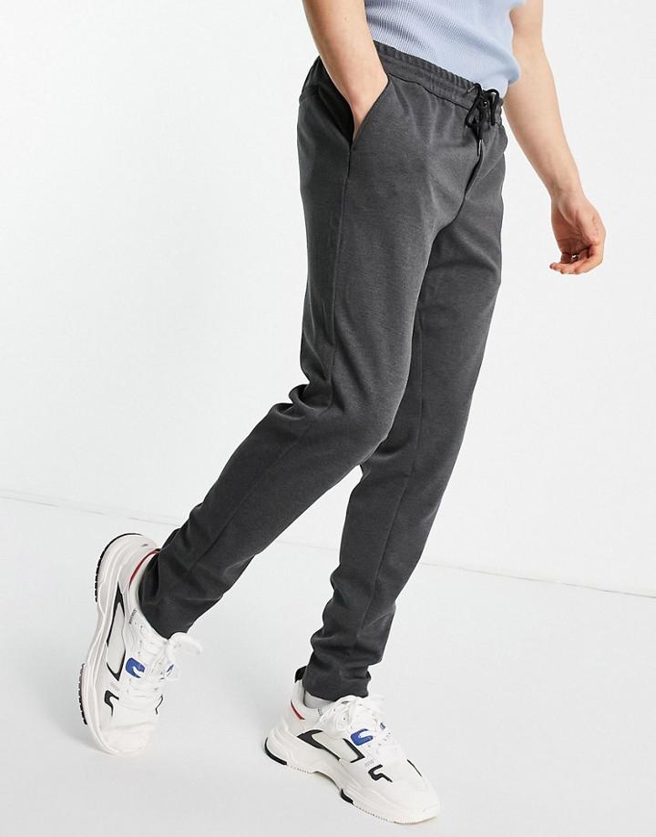 Jack & Jones Intelligence Tailored Jersey Pants With Drawstring Waist In Dark Gray-grey