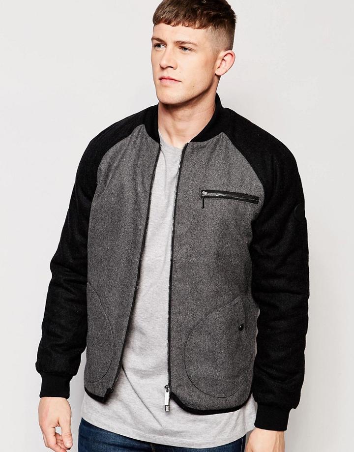 Native Youth Contrast Sleeve Bomber - Gray