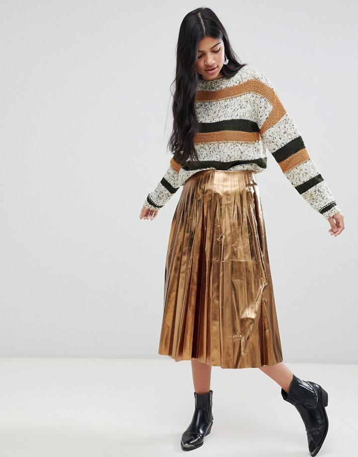 Deby Deby Katya Ombre Metallic Pleated Skirt - Gold