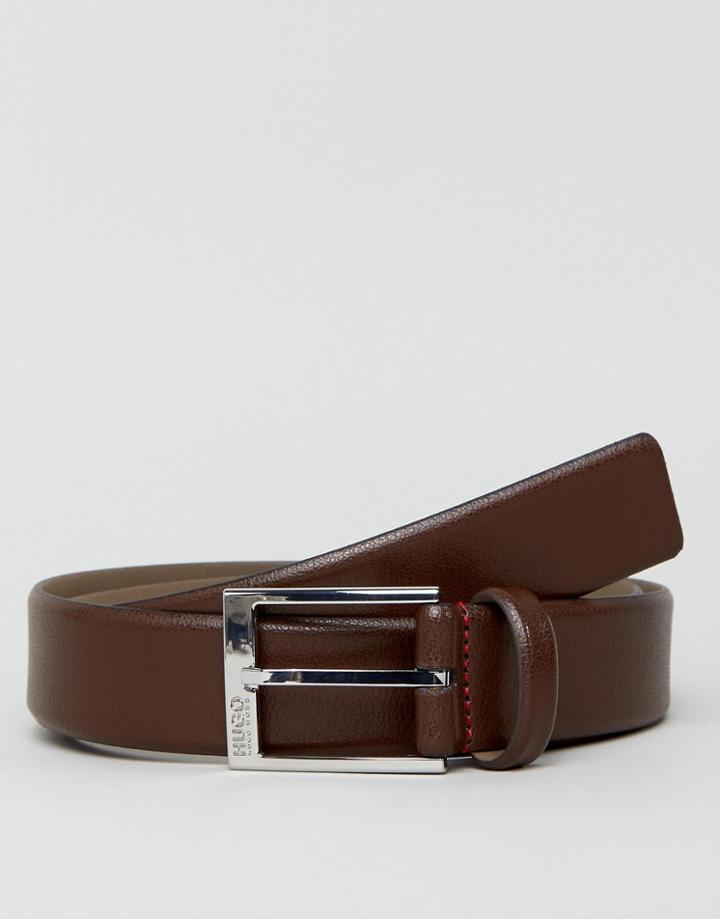 Hugo Logo Keeper Grain Leather Belt In Brown - Brown