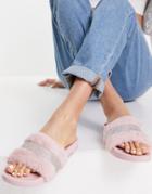 Truffle Collection Embellished Fur Slides In Beige-neutral