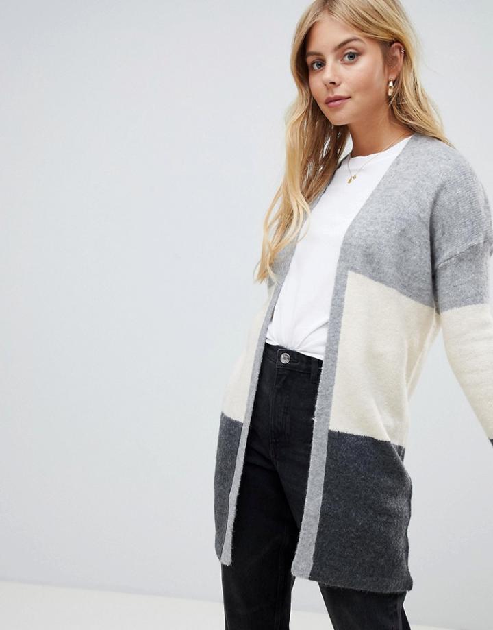 Brave Soul Block Stripe Cardigan - Gray