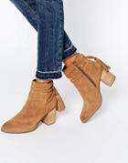Faith Tassle Suede Heeled Ankle Boots - Beige