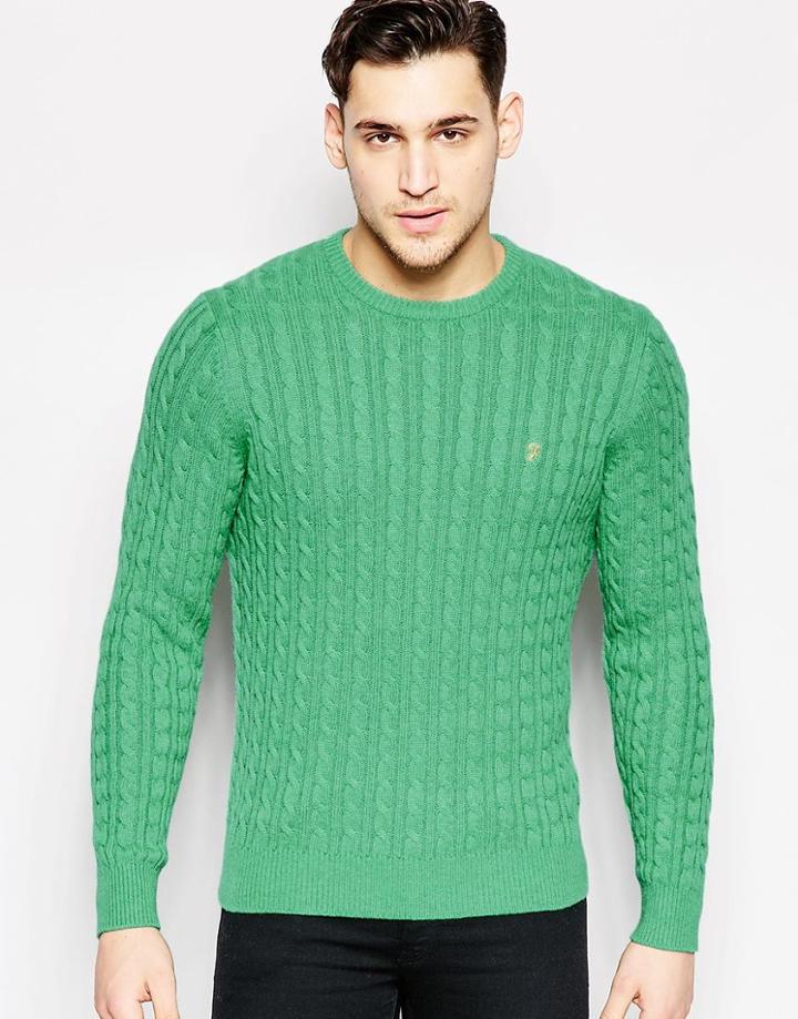 Farah Sweater With Cable Knit Regular Fit - Green