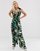 Only Tie Shoulder Tropical Jumpsuit-black