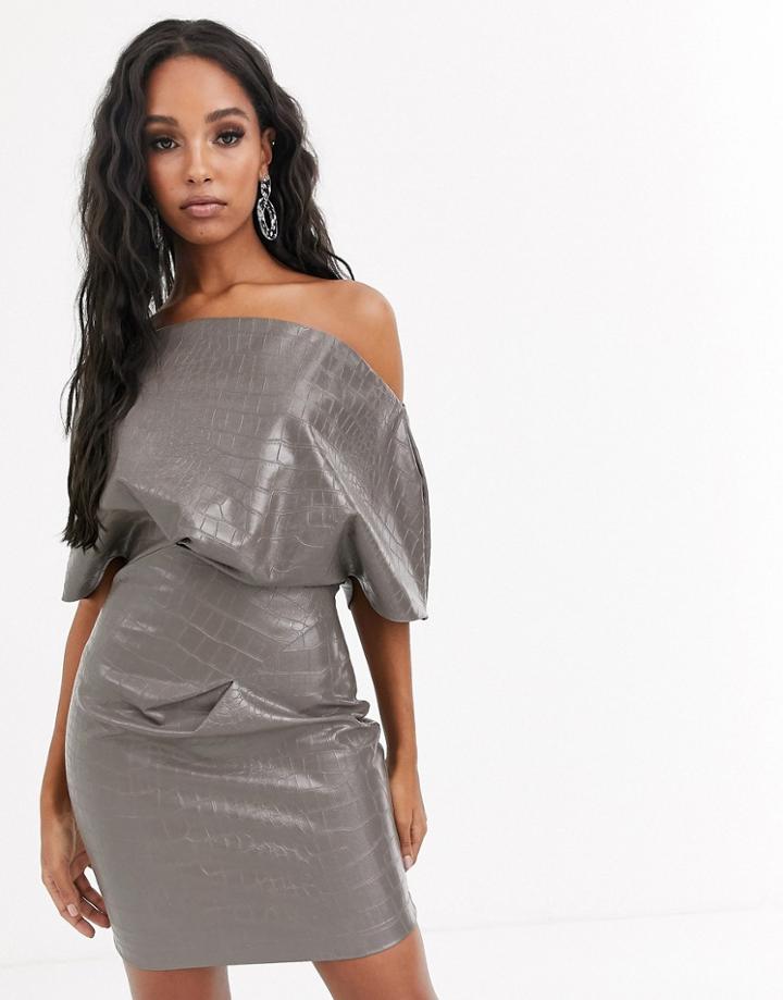 Asos Design Croc Pu Fallen Shoulder Mini Dress