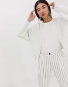 Asos Design Eco Mixed Rib Cardigan With Sleeve Detail-white