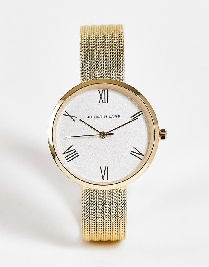 Christian Lars Womens Rib Effect Mesh Strap Watch In Gold