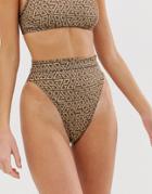 Asos Design Recycled Skinny Bind High Leg High Waist Bikini Bottom In Tonal Graphic Print - Multi