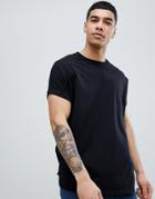 Asos Design Super Oversized Longline T-shirt With Roll Sleeve In Black - Black