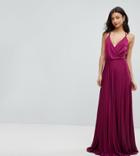 Asos Tall Blouson Wrap Pleated Maxi Dress - Purple