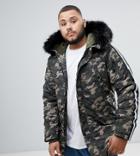 Sixth June Parka Coat In Camo With Black Faux Fur Hood Exclusive To Asos - Green