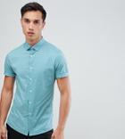 Asos Design Tall Skinny Oxford Shirt In Green With Short Sleeves - Green