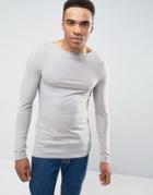 Asos Extreme Muscle Fit Long Sleeve T-shirt With Boat Neck In Gray - Gray