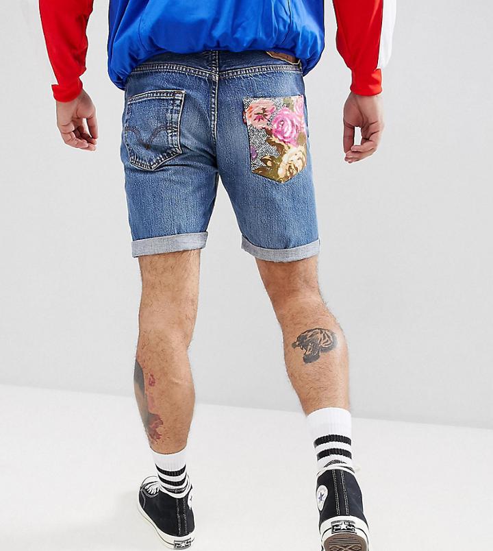 Reclaimed Vintage Revived Levis Denim Short With Back Patch - Blue