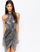 Asos Liquid Metallic Drape Mini Dress - Black
