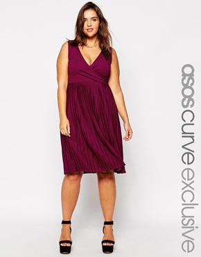 Asos Curve Exclusive Wrap Dress With Pleats In Longer Length - Wine