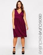 Asos Curve Exclusive Wrap Dress With Pleats In Longer Length - Wine