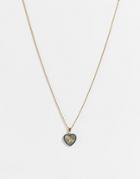 Topshop Blue Crystal Lock Heart Pendant Necklace In Gold
