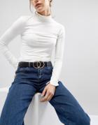 Asos Design Leather Double Circle Waist And Hip Jeans Belt-black