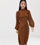 Fashion Union Petite Midi Shirt Dress Floral-brown