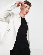 Asos Design Faux Leather Harrington Jacket In White