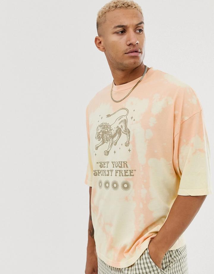 Asos Design Oversized T-shirt With Tie Dye And Lion Print-orange