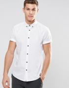Asos Smart Shirt In White With Button Down Collar And Contrast Buttons In Short Sleeves - White