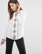 Essentiel Antwerp Moufassa Boho Embroidery Long Sleeve Shirt - White