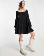 Asos Design Tiered Square Neck Smock Mini Dress In Black
