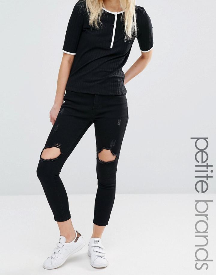Liquor & Poker Petite Skinny Jeans With Rips - Black