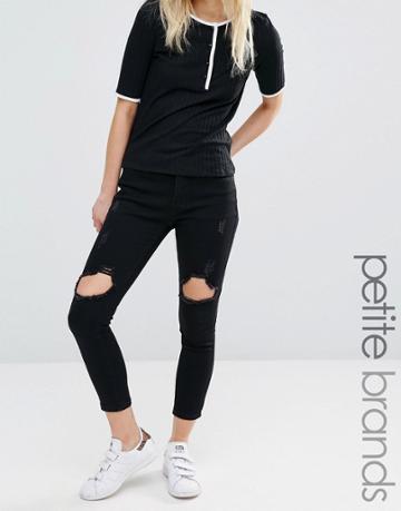 Liquor & Poker Petite Skinny Jeans With Rips - Black
