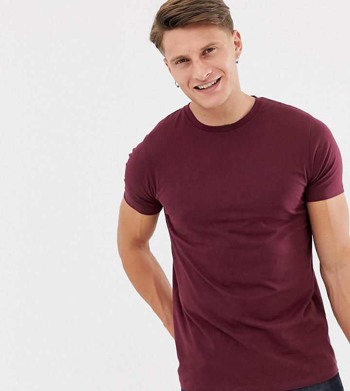 Asos Design Crew Neck T-shirt With Crew Neck In Burgundy - Red