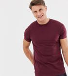 Asos Design Crew Neck T-shirt With Crew Neck In Burgundy - Red