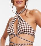 Collusion Halterneck Bikini Top In Brown Gingham